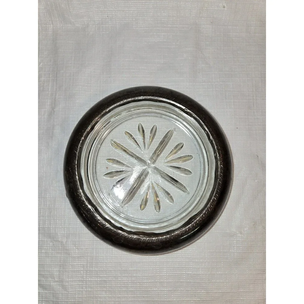 Antique Vintage 1883 F B Rogers Sterling Silver Crystal Drink Coasters
